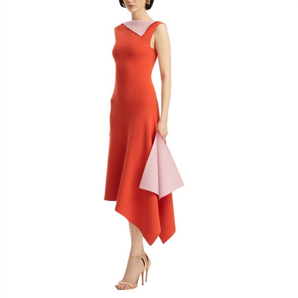 NEW OSCAR DE LA RENTA sleeveless two tone knit dress in lily/carnelian